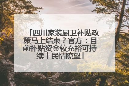 四川家装厨卫补贴政策马上结束？官方：目前补贴资金较充裕可持续丨民情瞭望